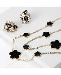 Bling Jewelry Large & Small Enamel Flower Station Chain Wrap Layer Clover Necklace Rose Gold Plated