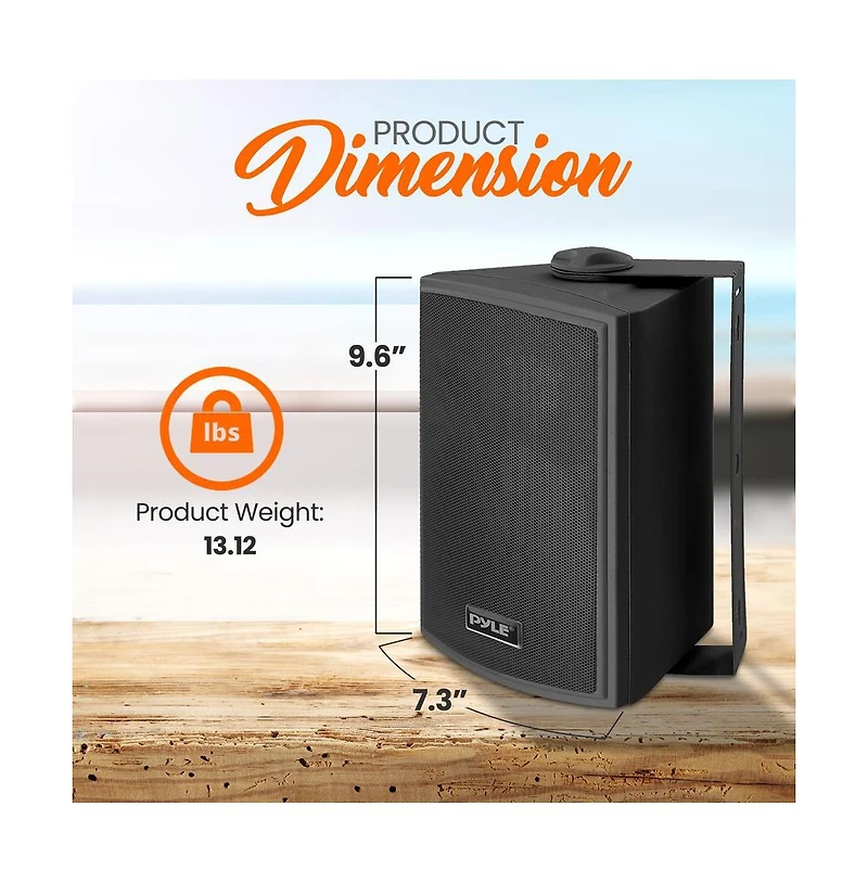 Pyle Waterproof 5.25" Wall Mount Speaker System – Active & Passive Pair, Wireless Bluetooth, Aux In, Indoor/Outdoor Stereo