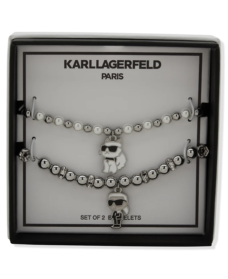 Karl Lagerfeld Paris 2-Pc. Glass Pearl Silver-Tone Slider Bracelet Set