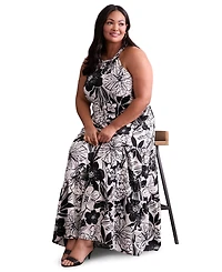 London Times Plus Halter Tiered Maxi Dress