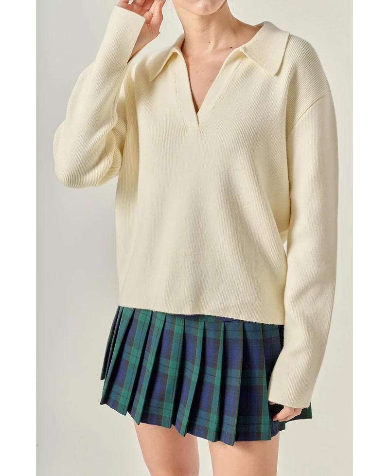 English Factory Women's Oversized Collar Knit Top