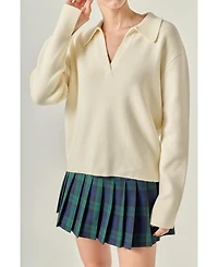 English Factory Women's Oversized Collar Knit Top