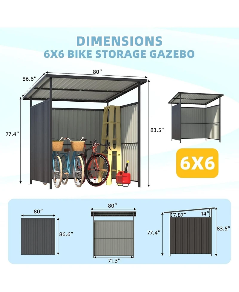 Aecojoy 6' x 6' Gazebo Outdoor Pergola for Patio, Small Lean to Hardtop Grill Gazebo