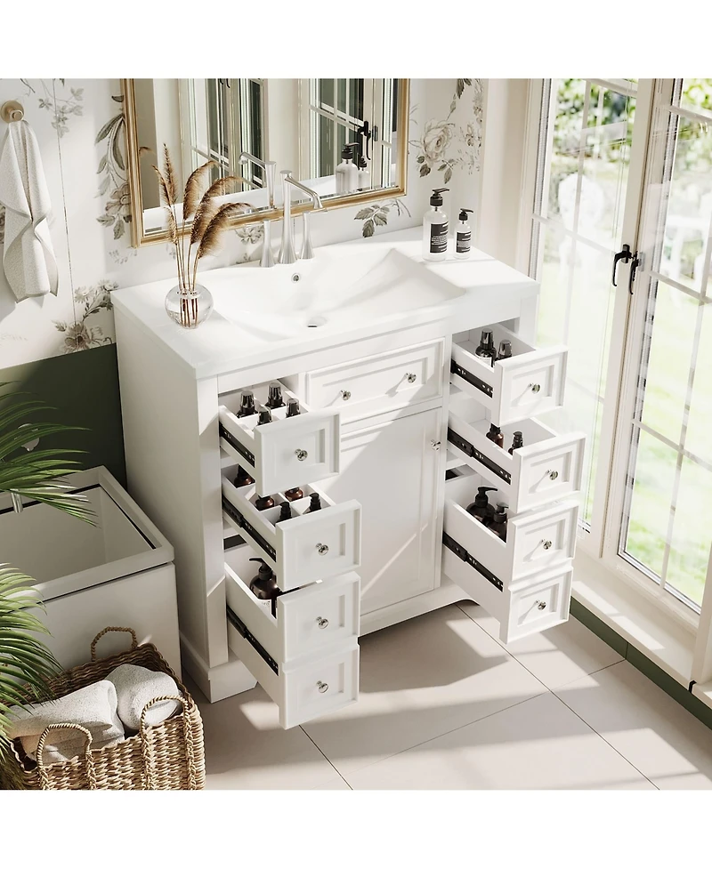 Casainc 36" Bathroom Vanity with Sink Combo, One Cabinet and Six Drawers, Solid Wood and Mdf Board