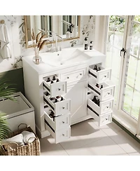 Casainc 36" Bathroom Vanity with Sink Combo, One Cabinet and Six Drawers, Solid Wood and Mdf Board