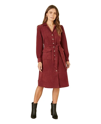 Yumi Women's Cord Midi Shirt Dress