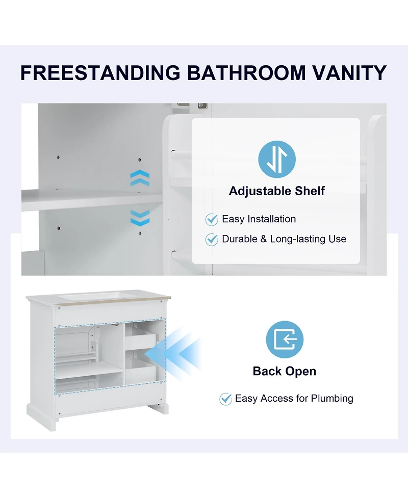 Casainc 36" Bathroom Vanity with Ceramic Sink, 4 Drawers and 1 Soft-Close Door, Freestanding