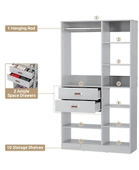 Aheaplus 8FT Walk Closet Organizer with 3 Shelving Towers, Heavy Duty Clothes Rack Drawers