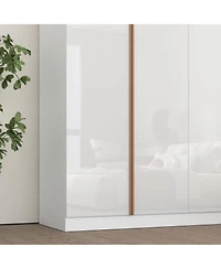 Mirror Finished Armoire, Wardrobe with 10-Shelves, 3-Bars & 4-Large Doors,Bedroom Closet