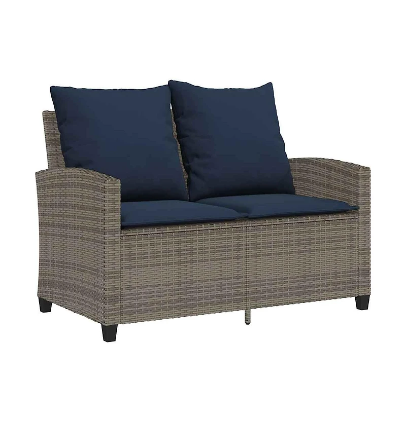 vidaXL Garden Sofa Grey Pe rattan, powder-coated steel, tempered glass