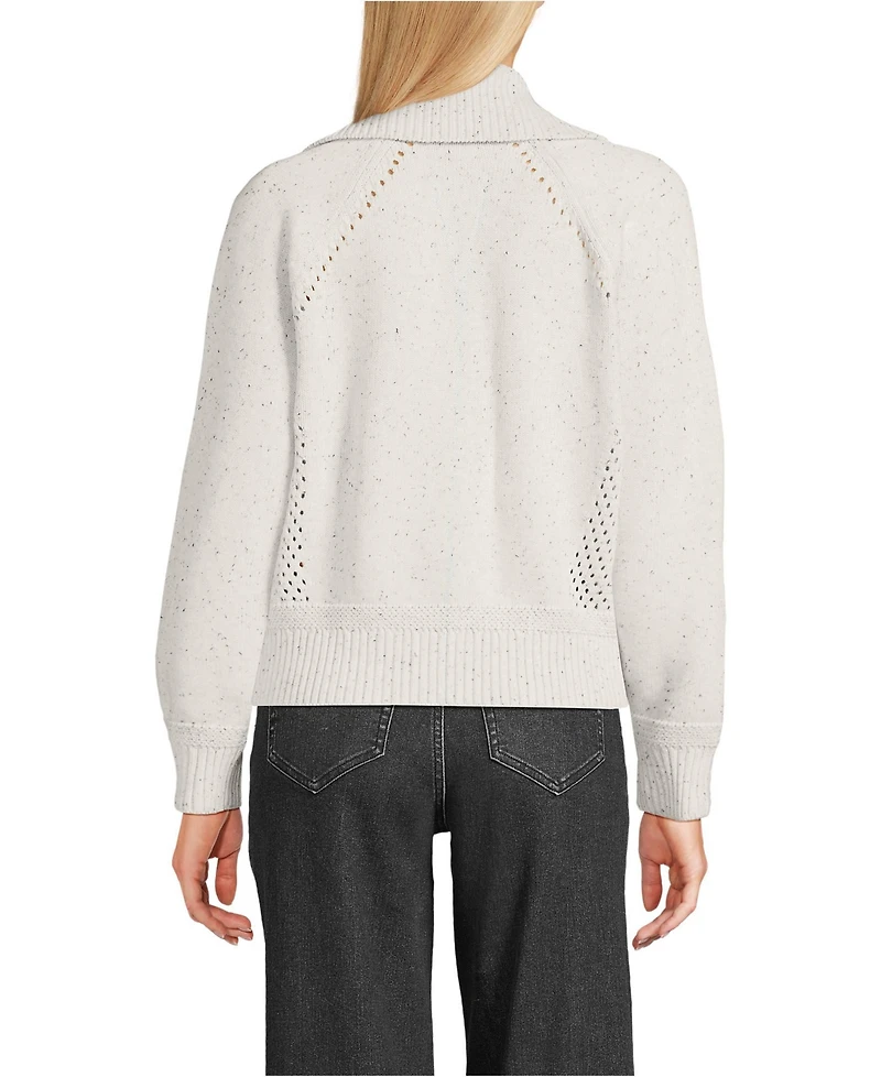 Lands' End Women's Drifter Large Collar Zip Front Cardigan Sweater