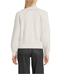 Lands' End Women's Drifter Large Collar Zip Front Cardigan Sweater