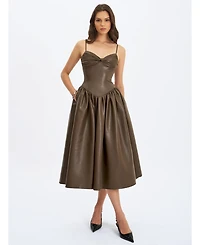Miss Circle Women's Parisia Cocoa Faux Leather Drop Waist Maxi Dress