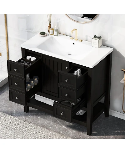 Casainc 36" Bathroom Vanity with Sink Combo, One Cabinet and Three Drawers, Solid Wood and Mdf Board
