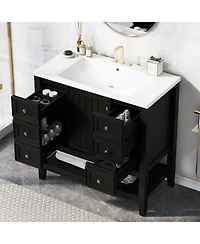 Casainc 36" Bathroom Vanity with Sink Combo, One Cabinet and Three Drawers, Solid Wood and Mdf Board