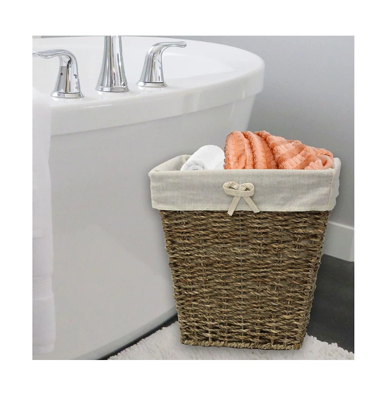 Wickerwise Woven Seagrass Small Waste Bin Lined with White Washable Lining