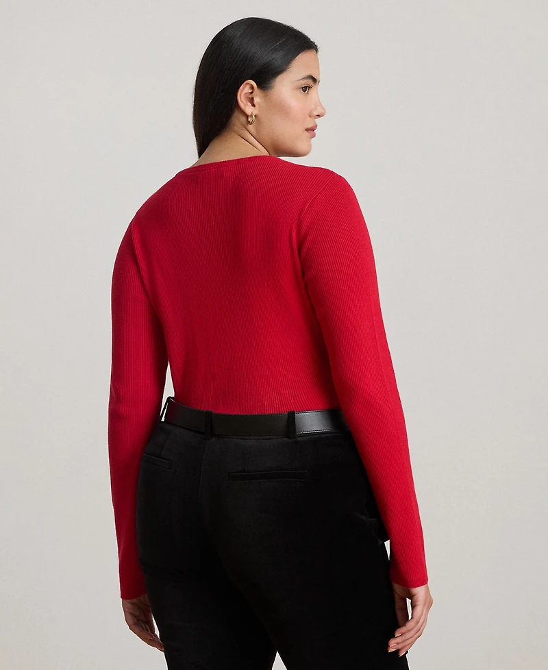 Lauren Ralph Plus Rib-Knit Crew Neck Sweater