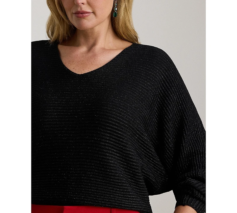 Lauren Ralph Plus Metallic Rib-Knit Dolman-Sleeve Sweater
