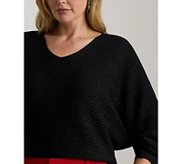 Lauren Ralph Plus Metallic Rib-Knit Dolman-Sleeve Sweater