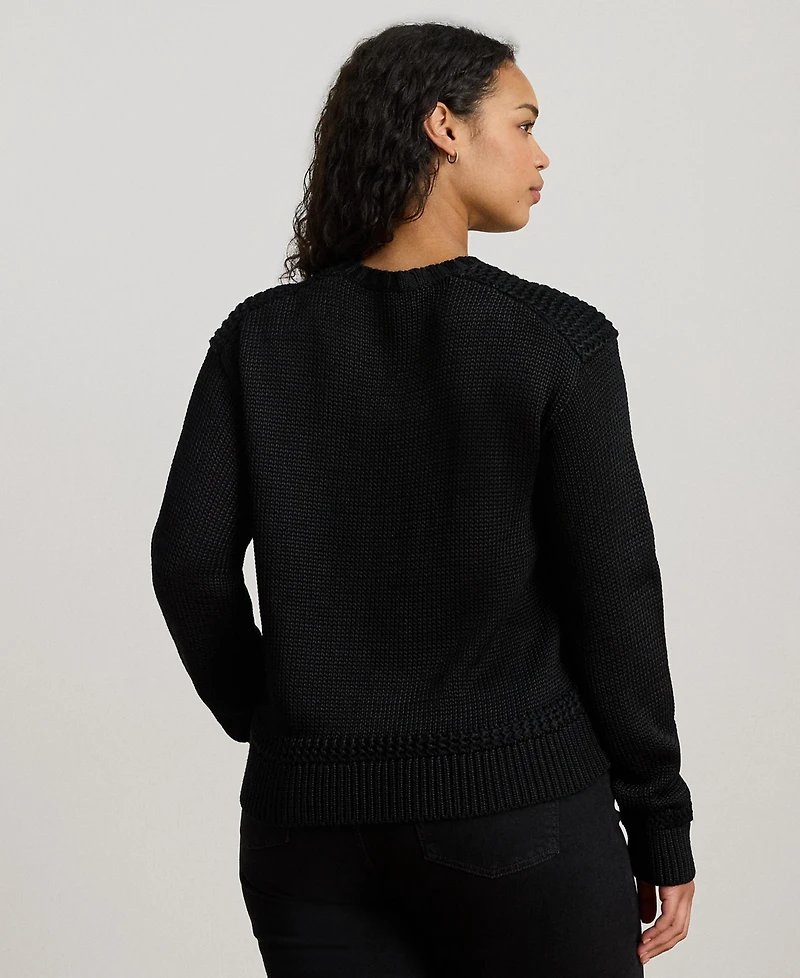 Lauren Ralph Plus Cotton-Blend Crew Neck Sweater