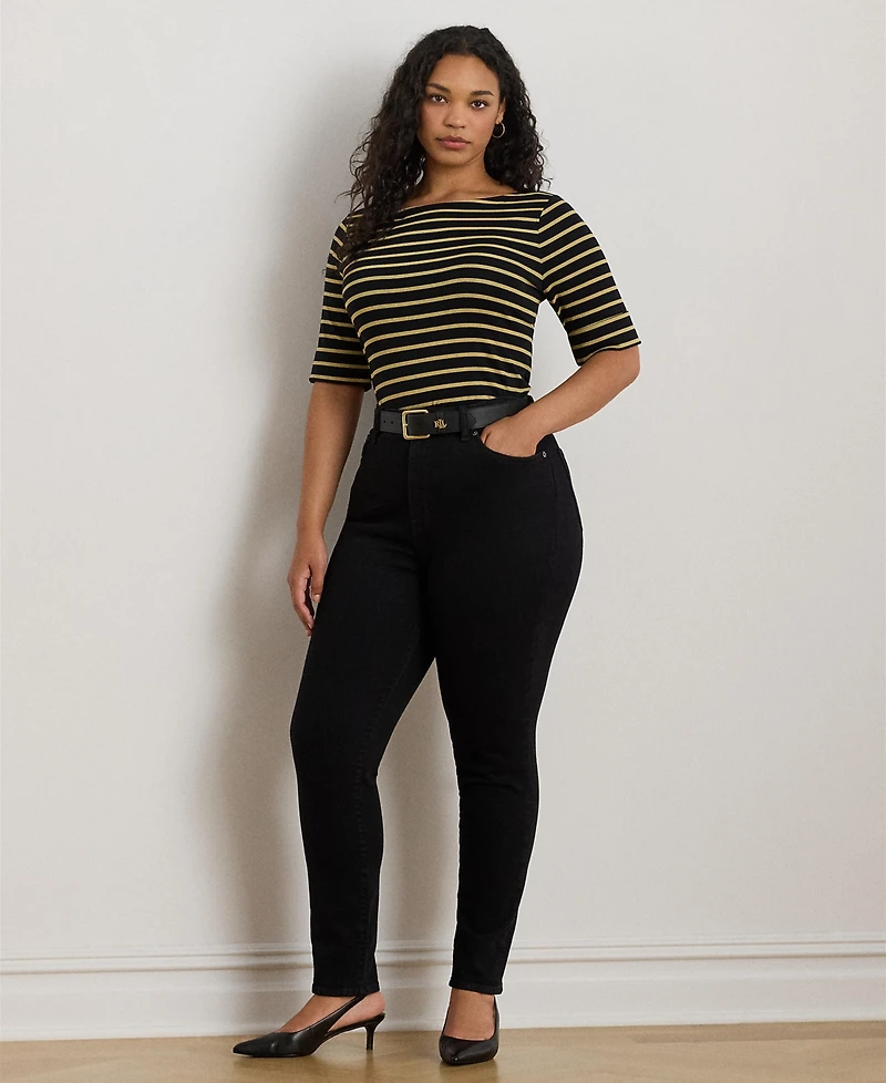 Lauren Ralph Lauren Plus Size Metallic Striped Boat Neck T-Shirt