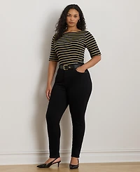 Lauren Ralph Lauren Plus Size Metallic Striped Boat Neck T-Shirt