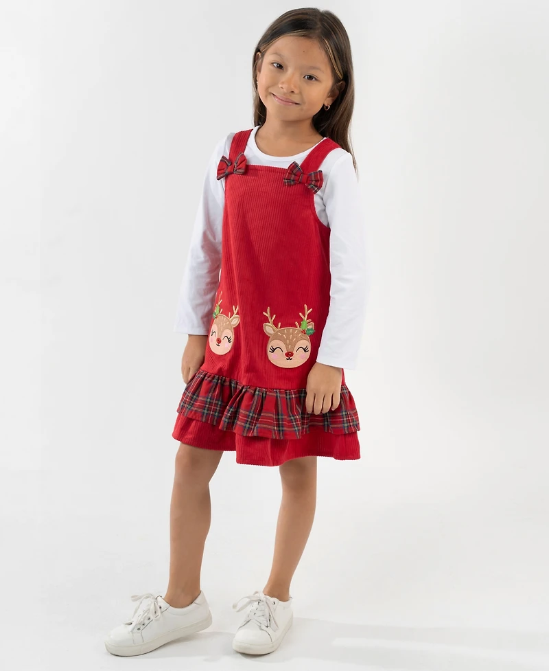 Rare Editions Girls 2T-6X 2-Piece Long Sleeves Top and Plaid Jumper Set