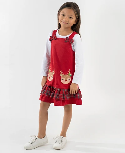 Rare Editions Girls 2T-6X 2-Piece Long Sleeves Top and Plaid Jumper Set