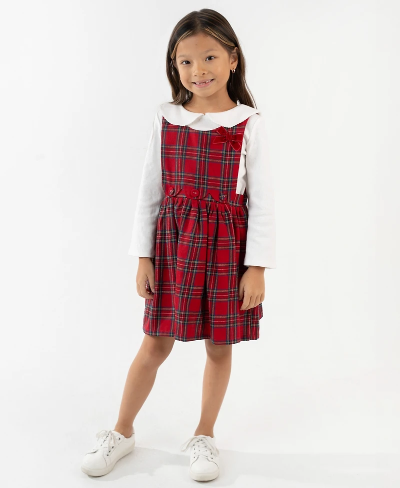 Rare Editions Girls 2T-6X 2-Piece Checkered Jumper and Long Sleeves Top Set