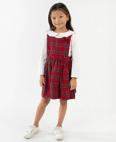 Rare Editions Girls 2T-6X 2-Piece Checkered Jumper and Long Sleeves Top Set