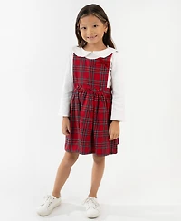 Rare Editions Girls 2T-6X 2-Piece Checkered Jumper and Long Sleeves Top Set