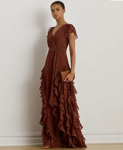 Lauren Ralph Women's Paisley V-Neck Gown