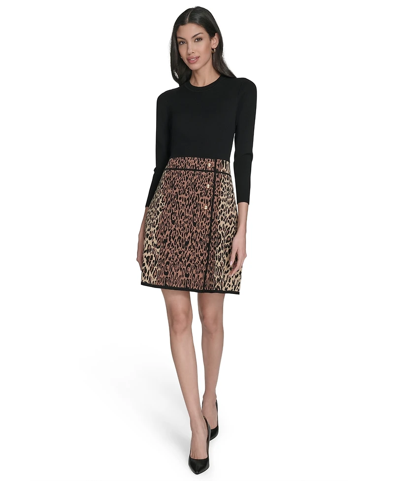 Eliza J Petite Crew Neck Animal Skirt Dress