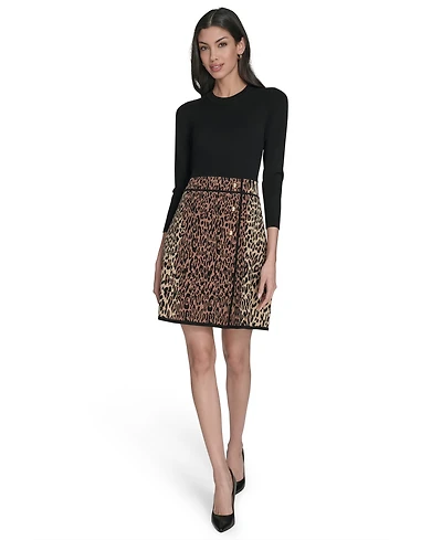 Eliza J Petite Crew Neck Animal Skirt Dress