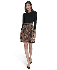 Eliza J Petite Crew Neck Animal Skirt Dress