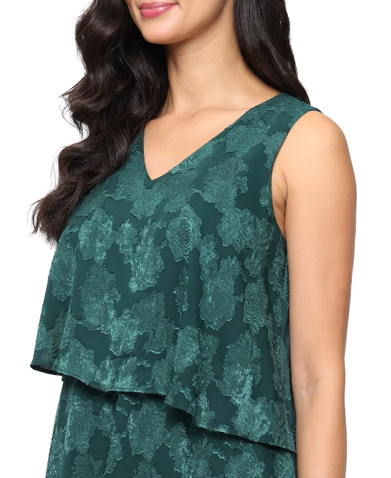 Sl Fashions Women's Sleeveless Burnout V-Neck Asymmetric Tiers Dress