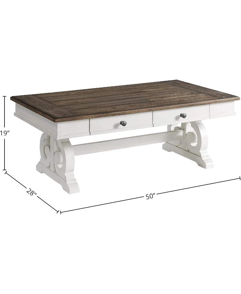 Intercon Coffee Table, 50x28x19 in Rustic White & French Oak