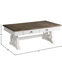 Intercon Coffee Table, 50x28x19 in Rustic White & French Oak