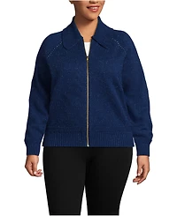 Lands' End Plus Drifter Large Collar Zip Front Cardigan Sweater