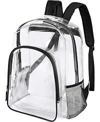 Clear Backpack Heavy Duty Clear Bookbag Transparent Plastic Backpacks for School Work Concert College (Black)
