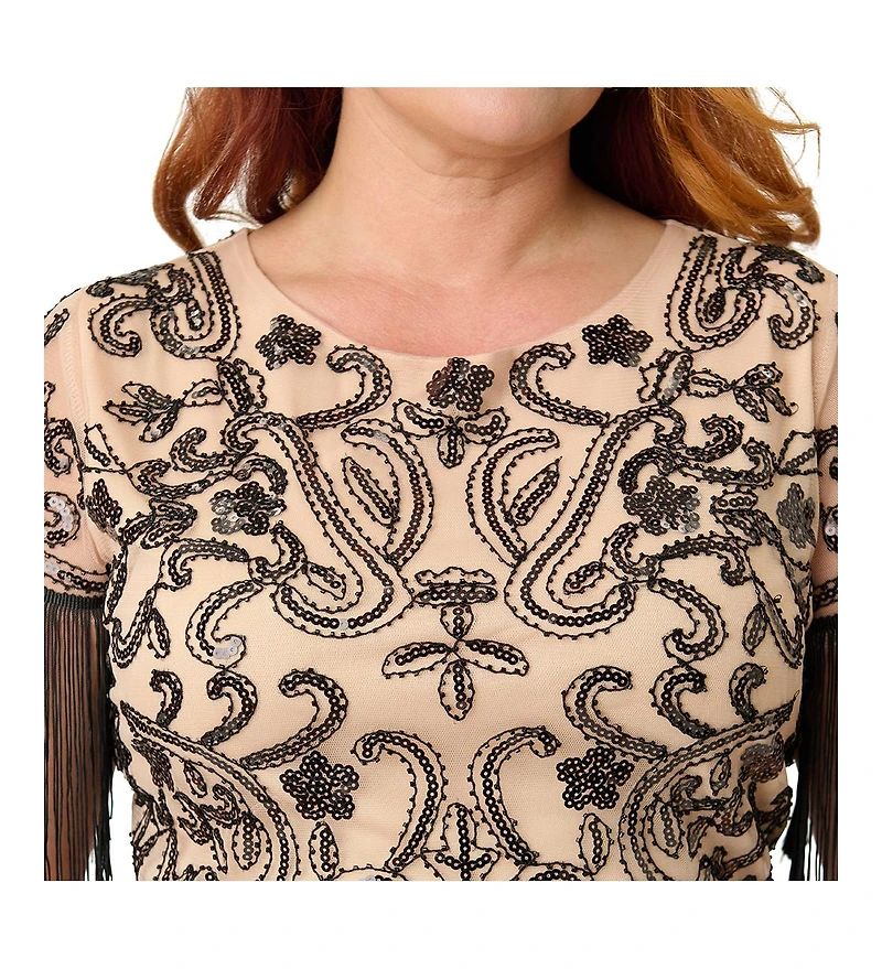 Unique Vintage Plus Beaded Nadine Fringe Flapper Dress