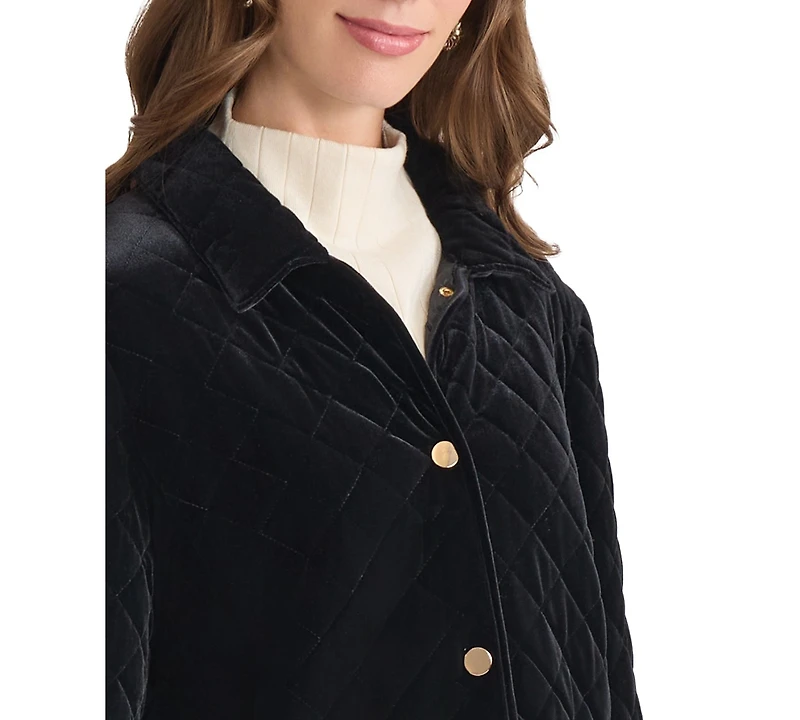 Jones New York Women's Quilted Velvet Snap-Front Jacket