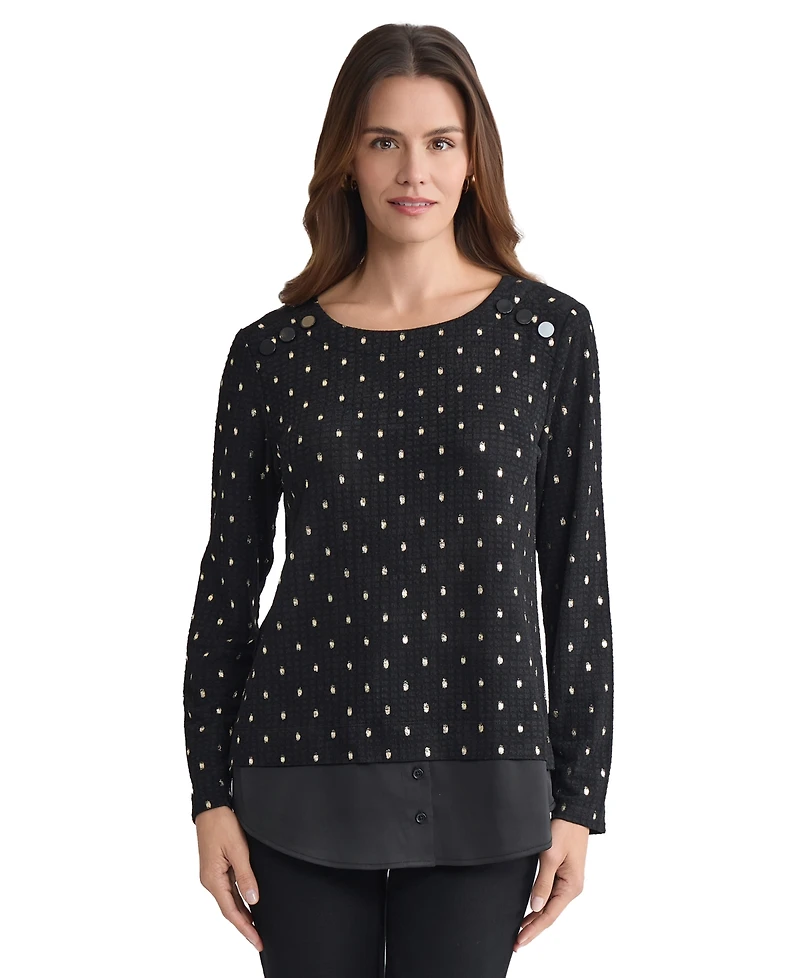 Jones New York Women's Textured Contrast-Hem Top
