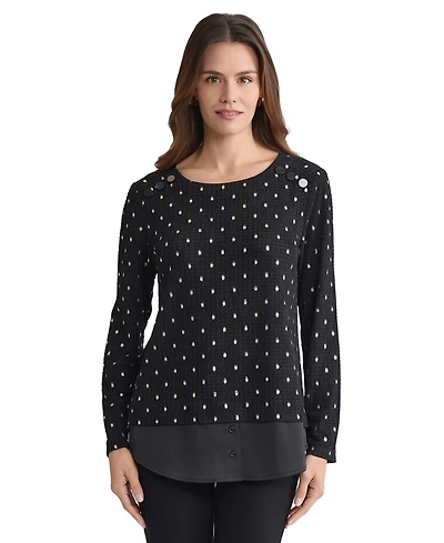 Jones New York Women's Textured Contrast-Hem Top