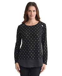 Jones New York Women's Textured Contrast-Hem Top