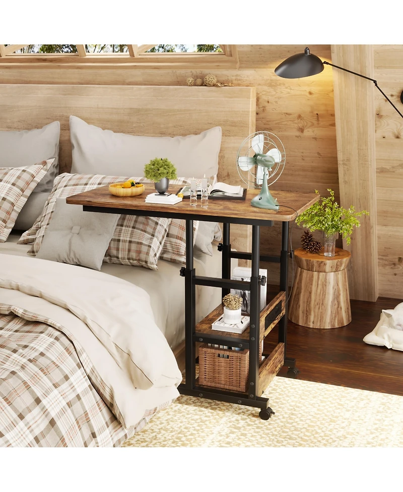 Aheaplus Height Adjustable C Table with Usb Port and Wheels