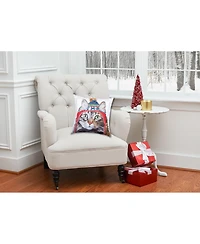 Winter Hat Cat Indoor/Outdoor Christmas Holiday Throw Pillow, 18" x 18"