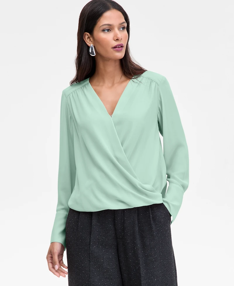 I.n.c. International Concepts Women's Surplice Long-Sleeve Blouse, Exclusively at Macy's