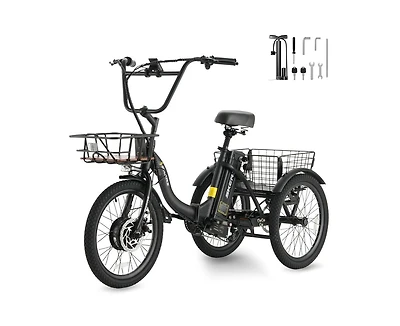 Mikolo Step-Thru Folding E-Trike, 500W 20" Electric Trike for Adults with Removable Battery & Basket