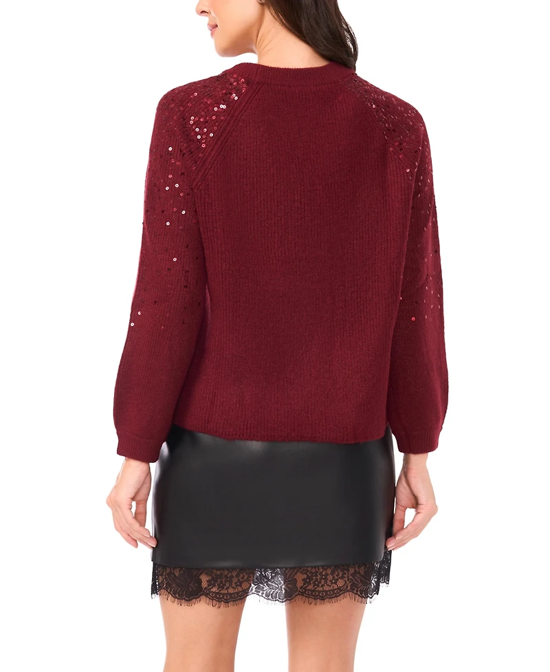 Vince Camuto Women's Cozy Crewneck Sequined Raglan-Sleeve Sweater